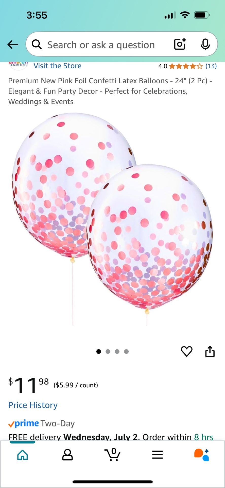 2 Piece Confetti Latex Balloons - 24"