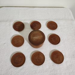 Japan Wooden Etched Ornate Coasters 