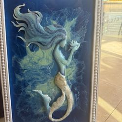 HANDMADE Mermaid framed art 