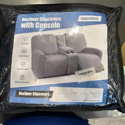 Loveseat Recliner Slipcover Middle Console Stretch 2 Seat Sofa Protector Grey