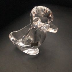 vintage Art Vannes Le Chatel crystal duck figurine from France, often used as a trinket dish, paperweight, or even a candle Holder