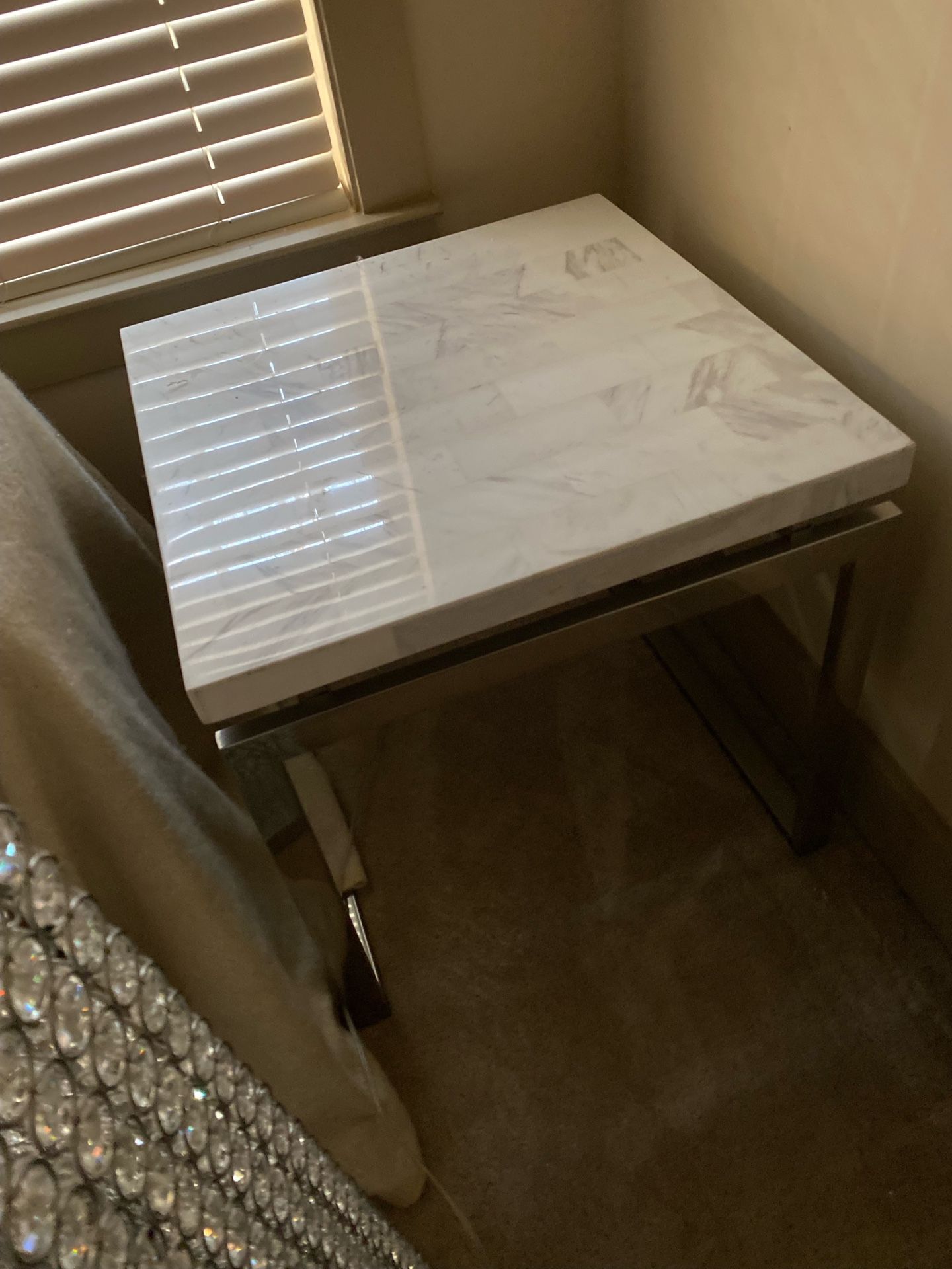 Marble Table, End Table And Green Velvet Chair
