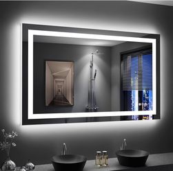 LOAAO 48"x32" LED Bathroom Mirror with Lights, Anti-Fog, Dimmable, Backlit + Front Lit, Lighted Bathroom Vanity Mirror for Wall, Memory Function, Temp