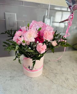 Pink Ceramic Flower Base Baby Footprint Love Design