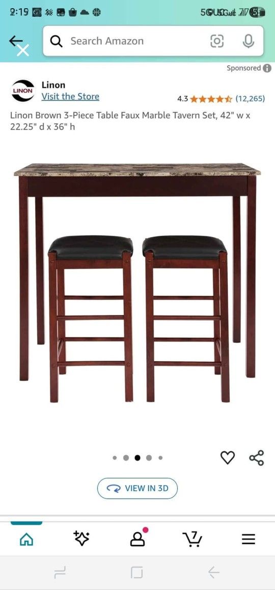 Brand New Bartop Dining Table With 2 Chairs