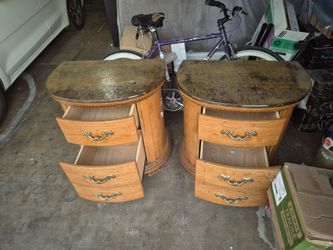 Pair of Wood Nightstands with Brass Handles