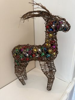 Grapevine Deer Sculpture Filled with Decorative Ornaments — Rustic Holiday Décor