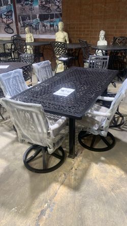 Heaven t Collection cast aluminum 84” rectangular table with 4 Swivel Chairs