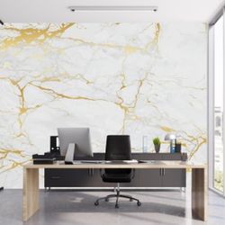 Brand New TUNDJ White & GOLDEN MARBLE WALLPAPER Mural Simple Abstract 160" By 106" IN Sealed Plastic BNIB 