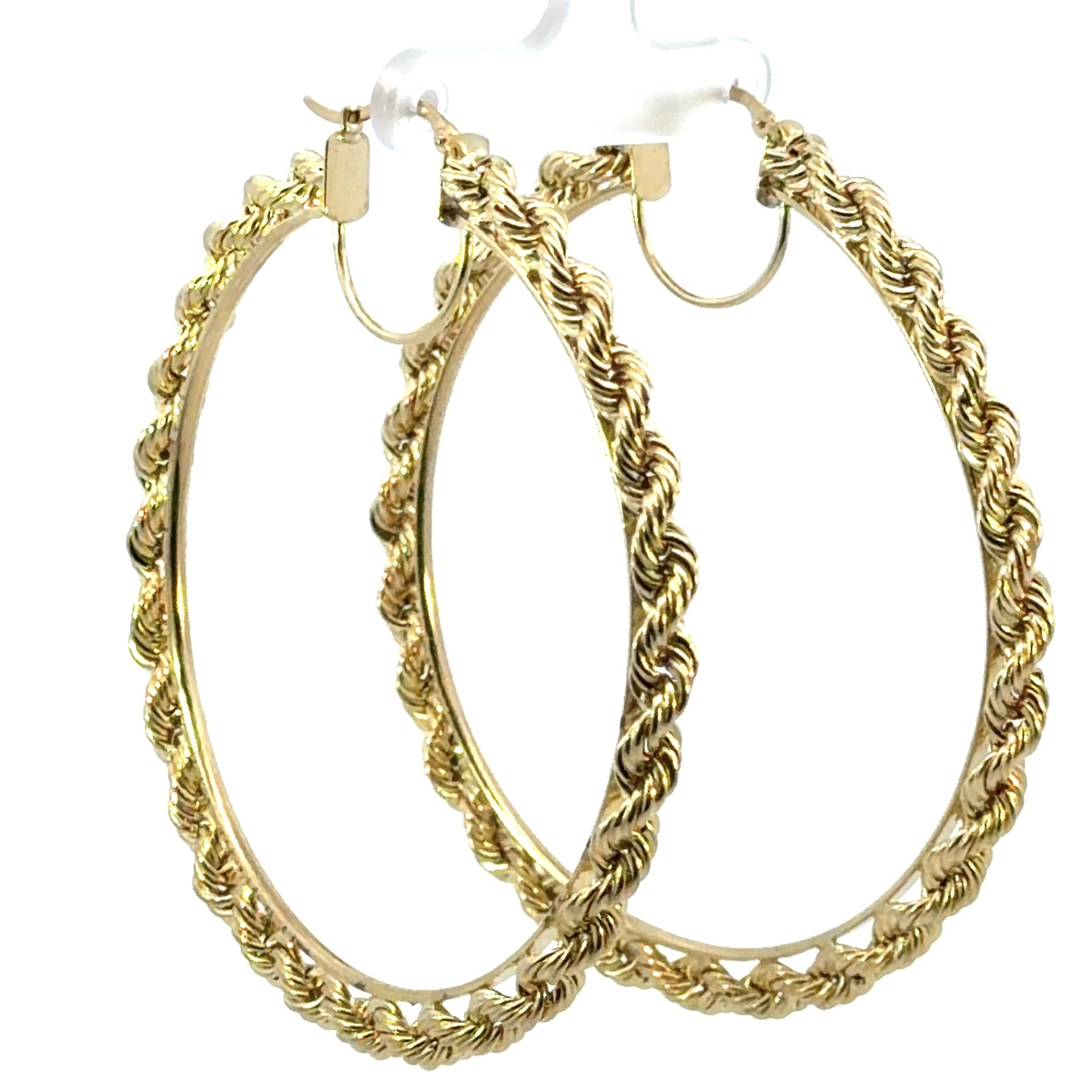 Woman’s Ladies 10k Yellow Gold Rope Hinged Large 2.75” Inch Hoop Earrings GP3122617