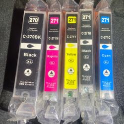 270C-C271 Lot of 5 Sealed Canon Print Cartridges - Black, Cyan, Magenta & yellow