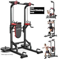 Multifunction Power Tower with Rock Climbing Grip and Incline Bench Adjustable Dip Station Pull up Bar