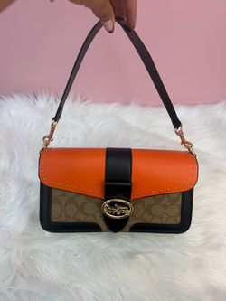 Coach Signature Shoulder Bag Orange Black