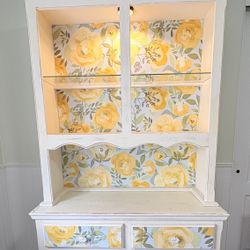 Shabby Chic Hutch with Lighted Shelves and Cupboard