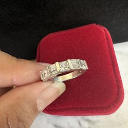 Beautiful 925 Sterling Silver Channel Set Cz Baguettes And Princess Cut Band Ring , Size 7 , Marked 925 , Nice Weight To It 