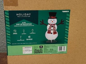 Holiday Living 3 ft Pop-Up Christmas Snowman with 3 LED Lights New in Sealed Box