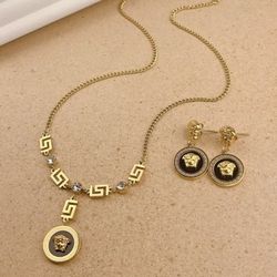 Gold Plated Stainless Steel Luxury Necklace & Earrings Set