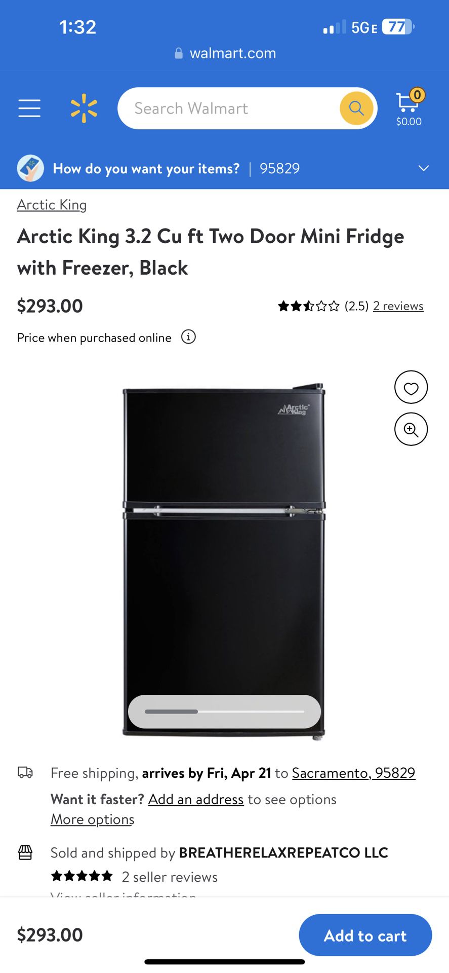 81308402377 Arctic King 3.2 Cu Ft Two Door Mini Fridge with Freezer, Black