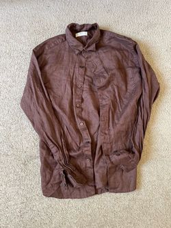 Brown Linen Button-Up Long Sleeve Shirt