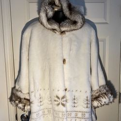 Coldwater Creek vintage white faux fur hooded coat
