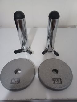 Adapters for barbell or curl bar  from 1 inch to larger hole weights plus 2 - 7  1/2  lbs plates 1 inch hole  with 2 clamps for Adapters