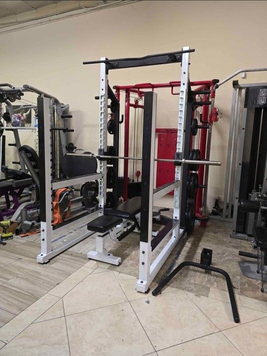 York Barbell STS Multi Function Power Rack With SCS Adjustable Bench Workout Fitness Intek Gym Equipment