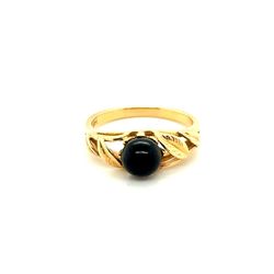 Vintage 14K Yellow Gold Black Pearl Leaf Ring Size 6.5 Fine Jewelry