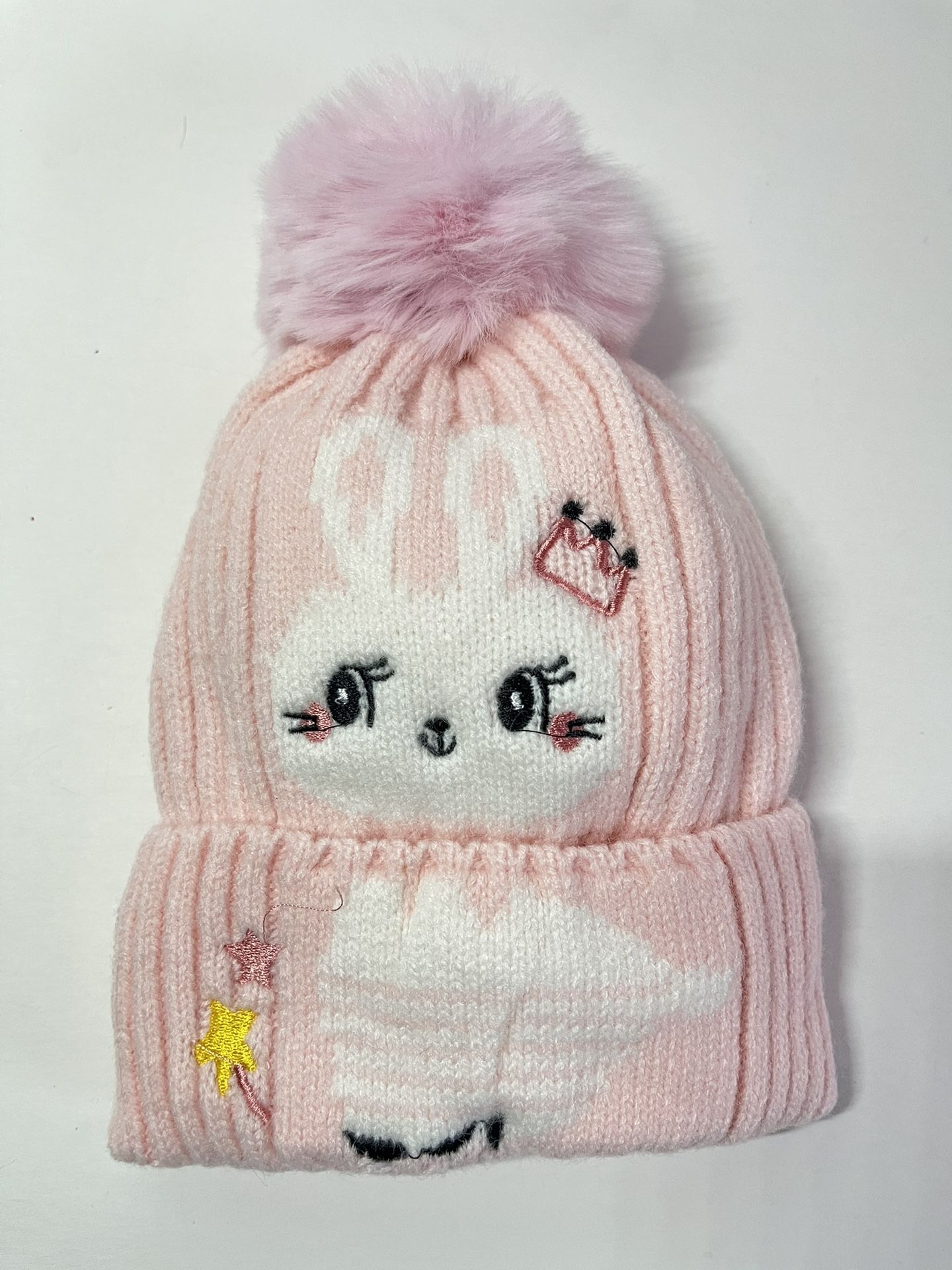 Bunny Kids Boys Girls Winter Pom Pom Xmas Holidays Knitted Warm Hat Beanie-Pink