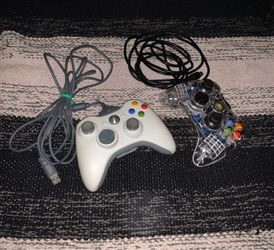 2 Xbox 360 Wired Controllers Lot (Official White + Clear PDP Afterglow) and free Golden Compass Game by SEGA
