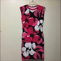 Women’s  CACHÉ Polyester/spandex pink/white/black sleeveless slip lined Floral stretch dress… Size-4