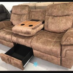 Huddle Up Light Brown Reclining Sofa With Drop Down Table And With Storage💫 Brand New☄️ Fastest Delivery 🚚 