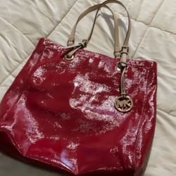 Michael Kors Glossy Red and Tan  Tote Bag 