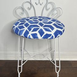 Fabulous Blue And White Vanity Chair… New Fabric And Freshly Painted 