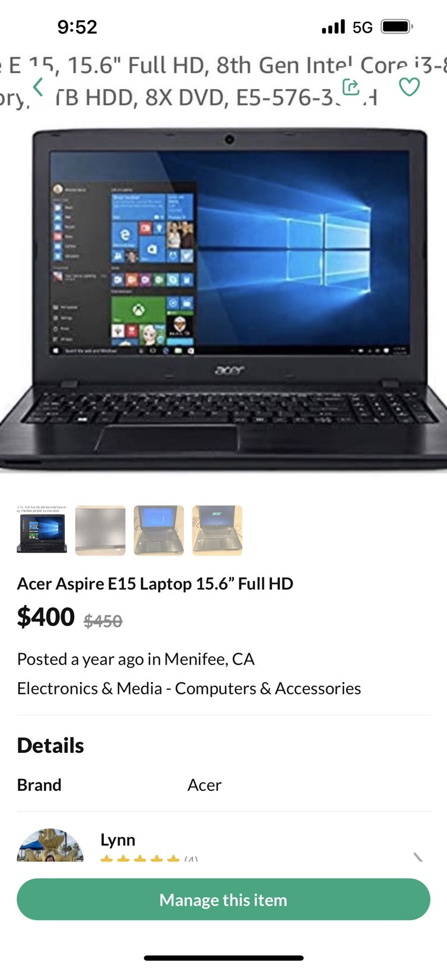 Acer Aspire E15 Laptop Computer