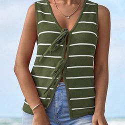 Crochet Knit V Neck Sleeveless Tank Top