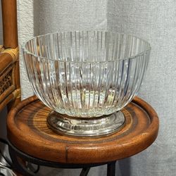 Vintage Italian Crystal Bowl with Silver-Plated Base • 9” Ribbed Design