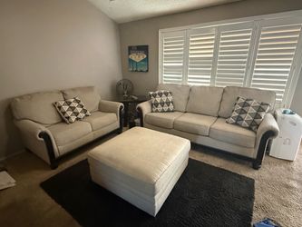 Beige Sofa, Loveseat, and Ottoman Set