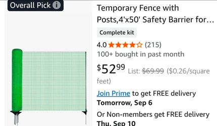 Temporary Fence with Posts,4'x50' Safety Barrier for Dog Snow Plastic Mesh Fencing with Fiberglass Stake Windbreak Rope,Movable Fencing Roll for Garde