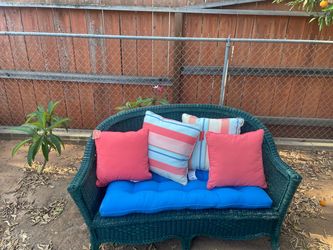 Green Wicker Outdoor Loveseat with Cushions