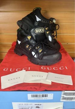 Gucci 543149 GGZ80 1079 Flashtrek SEGA Black Leather Shoes Sneakers 9 US Size