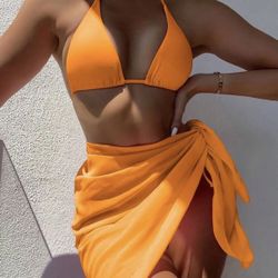 Shein- Orange Bikini 3 Piece Set Size L