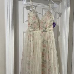 Beige Maxi Dress With Floral Fabric 