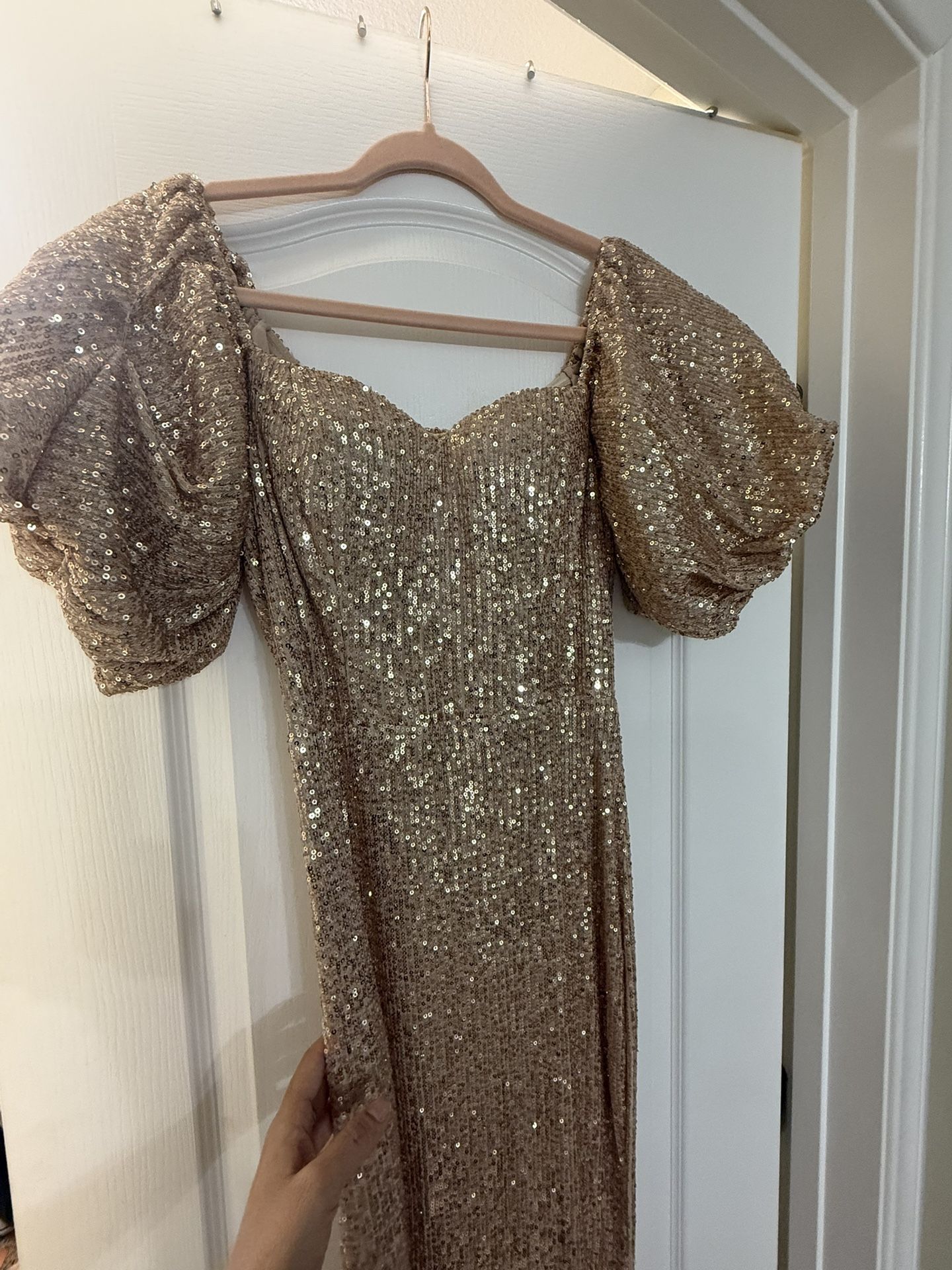 Fashion Nova Rose Gold Sequin Long Dress