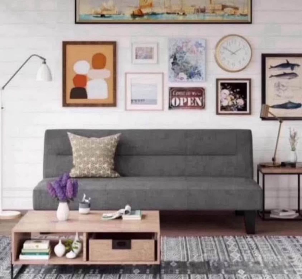 Futon with Microfiber Cover, Gray Microfiber 