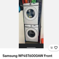 Samsung WF45T6000AW Front Load Washer Dryer and DVE45T6000W Dryer (Stackable