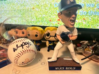 MLB Los Angeles dodgers walker buehler bobblehead and signed baseball