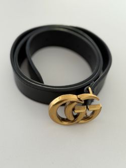 Used Gucci Men's Black Belt Gold Double G Buckle Size 95-38 1in Adjustable Italy