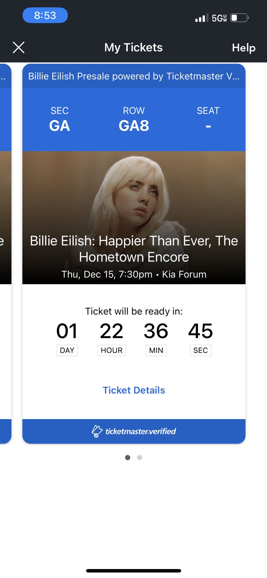 Billie Eilish Tickets GA All 3 Nights 