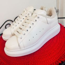 Authentic Alexander McQueen White Fleece-Lined Sneakers