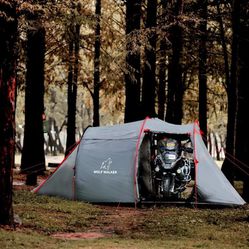 Motorcycle Tent for Camping 2-3 Person Waterproof Instant Tents with Integrated Motorcycle Port for Outdoor Hiking, Backpacking, Picnic Fast Pitch

